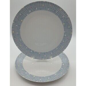 Arzberg Schumann Germany Dinner Plate Light Blue Pastels Geometric Set Of 2 MCM